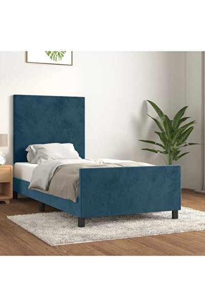 Concept Cadru de pat cu tăblie, albastru închis, 80x200 cm, catifea