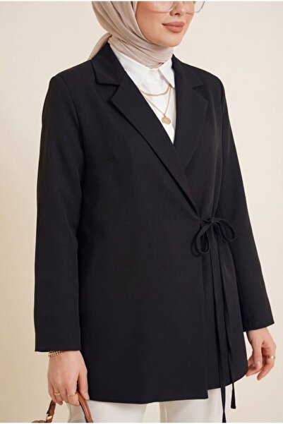 COjans Side-Tied Backless Slit Lined Double Crepe Jacket - Black