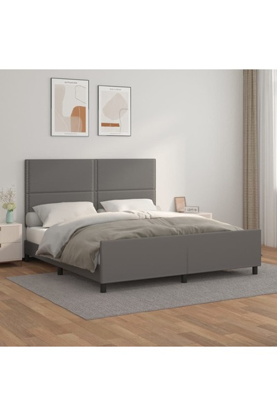 Concept Σκελετός κρεβατιού με κεφαλάρι, γκρι, 180x200 cm, οικολογικό Δερμάτινο