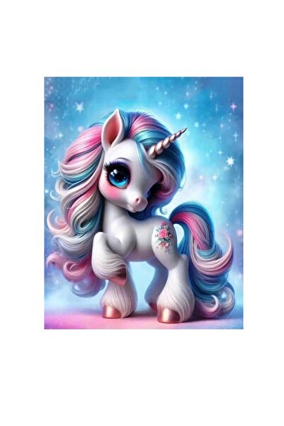 OEM Tablou pictat cu diamant, unicorn, tapiserie 5D, ramă din lemn, 20 x 30 cm