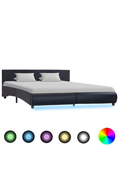Concept Σκελετός κρεβατιού LED, μαύρο, 180 x 200 cm, οικολογικό Δερμάτινο