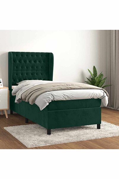 Concept Pat box spring cu saltea, verde închis, 100x200 cm, catifea