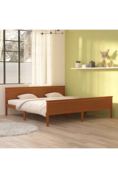 Concept Σκελετός κρεβατιού, μελί καφέ, 200x200 εκ., μασίφ ξύλο πεύκου