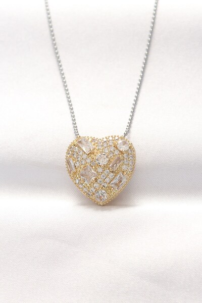 Inure Jewelry 316L الصلب مزدوج اللون الزركون حجر القلب قلادة