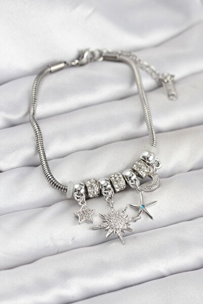 Inure Jewelry Brass Silver Color Sun Theme Charm Women's Bracelet