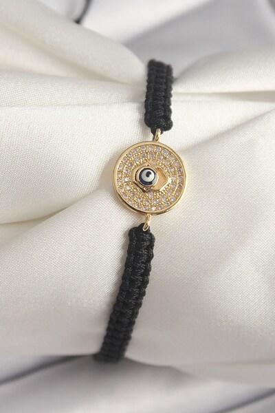 Inure Jewelry Brass Gold Color Zircon Stone Evil Eye Bead Embroidered Macrame...