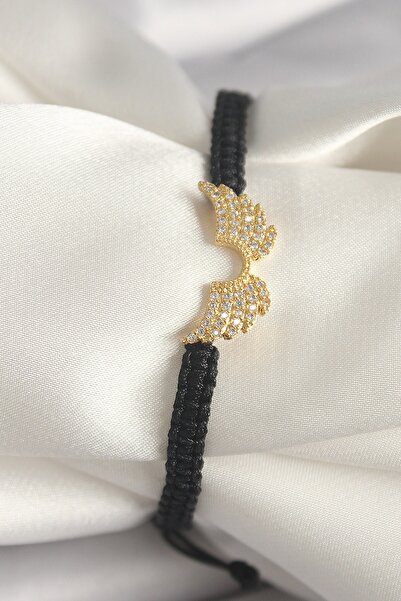 Inure Jewelry سوار نسائي من النحاس بلون ذهبي مزين بحجر الزركون على شكل جناح م...