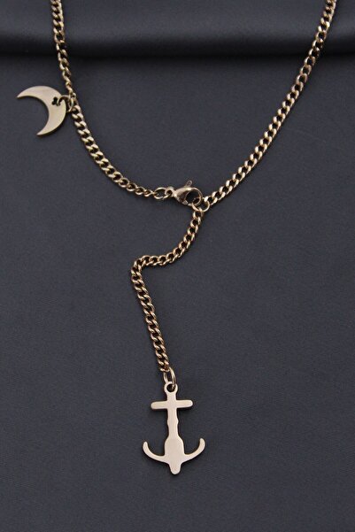 Inure Jewelry قلادة نسائية بتصميم مرساة بلون وردي من الفولاذ