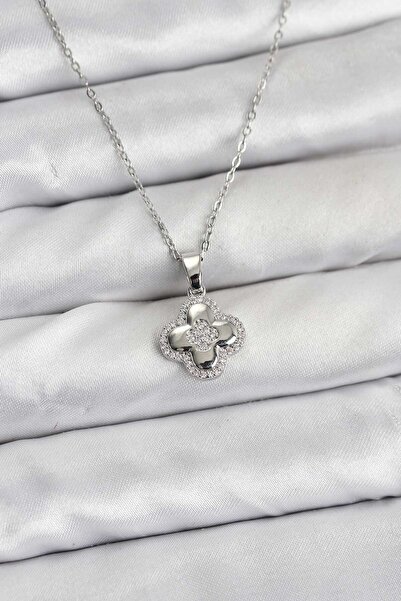 Inure Jewelry قلادة نسائية من الفولاذ 316L بلون فضي مع حجر الزركون على شكل ور...