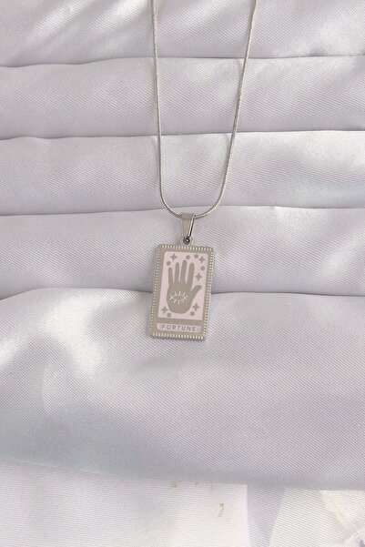 Inure Jewelry 316L الصلب الفضة اللون الوردي المينا اليد الشكل التارو قلادة