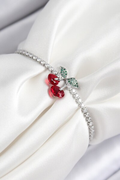 Inure Jewelry سوار نسائي من النحاس والزركون وحجر الكرز موديل فضي اللون مع مصعد