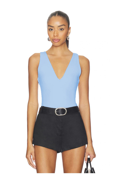 AFR CLOTHES Women's Double Layer Jersey V-Neck Backless Bodysuit