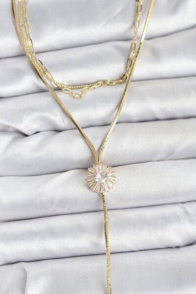 Inure Jewelry قلادة نسائية من النحاس بلون ذهبي مع حجر الزركون، تصميم زهرة الأ...