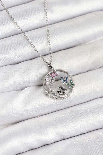 Inure Jewelry قلادة نسائية من الفولاذ 316L مع حجر الزركون الفضي اللون على شكل...