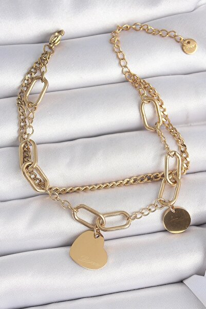 Inure Jewelry 316L الصلب الذهب اللون 2'Li سلسلة نموذج استرخى القلب الشكل المر...