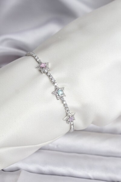 Inure Jewelry سوار نسائي من النحاس الفضي اللون مرصع بأحجار الزركون على شكل نج...