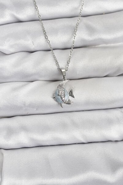 Inure Jewelry سلسلة فولاذية 316L فضية اللون على شكل سمكة مرصعة بحجر الزركون ل...