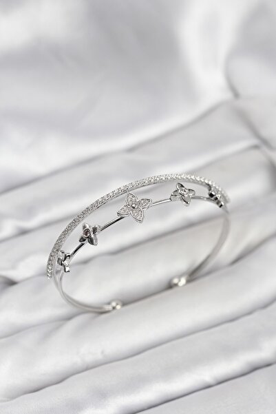 Inure Jewelry Brass Silver Color Flower Model Women's Bracelet