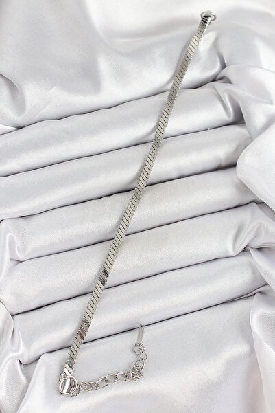 Inure Jewelry سوار نسائي من الفولاذ المقاوم للصدأ 316L بلون فضي وسلسلة مسطحة