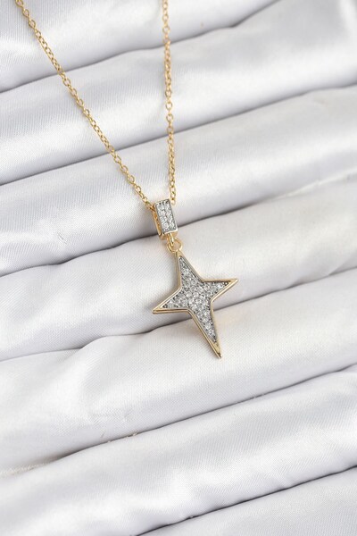 Inure Jewelry قلادة نسائية من الفولاذ 316L بلون ذهبي مع حجر الزركون على شكل ن...