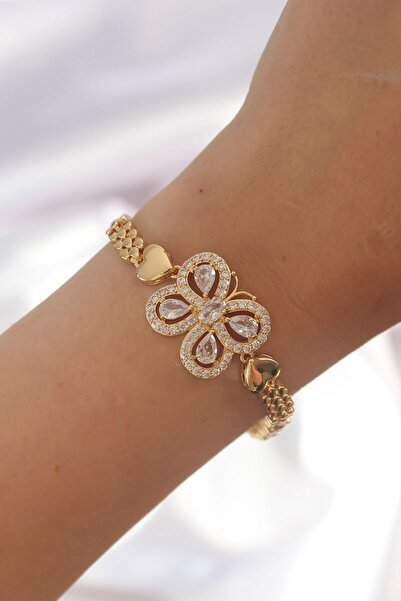 Inure Jewelry سوار نحاسي ذهبي اللون مرصع بأحجار الزركون على شكل فراشة