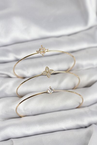 Inure Jewelry Zircon Stone Gold Color Clover Model 3-Piece Women's Bracelet C...