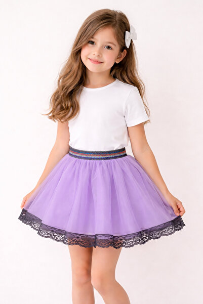 nacar çarşı Fusta Lila dantelă Detaliată pentru Fete tul 23 Aprilie 29 Octombrie