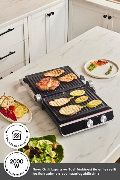 Emsan Emsan Nova Grill 6 Dilim Kapasiteli Inox Gövdeli Zaman Ayarlı Izgara ve Tost Makinesi 2000W