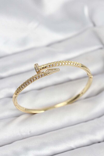 Inure Jewelry Brass Gold Color Zircon Stone Nail Model Women's Handcuff Bracelet