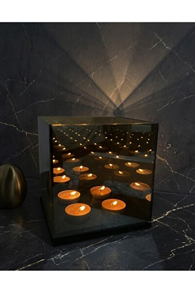 Glowdesigning Ev dekor dekorasyon 4 mumlu cam mumluk ahşap tabanlı - 15x16 bo...