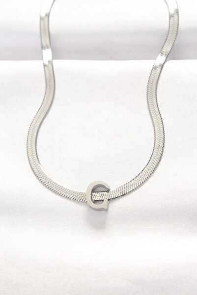 Inure Jewelry 316L الصلب حرف C قلادة فضية اللون مع سلسلة إيطالية