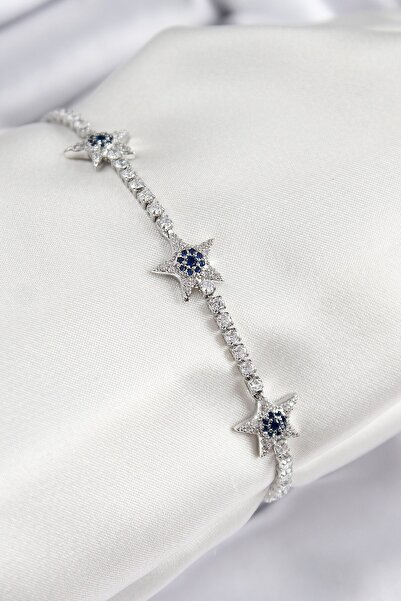 Inure Jewelry سوار نسائي من النحاس والزركون الحجري موديل ستار لون فضي