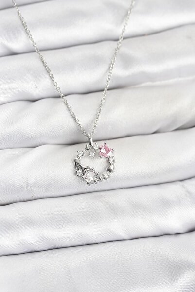 Inure Jewelry سلسلة فولاذية 316L فضية اللون مع تفاصيل حجر وردي، قلادة نسائية ...