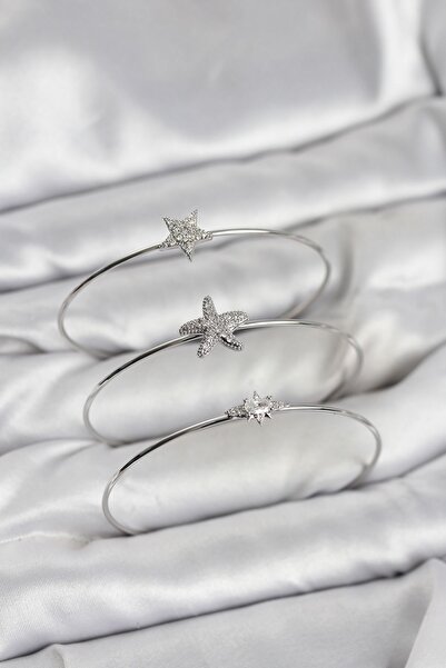 Inure Jewelry Silver Color Zircon Stone Starfish Model 3-Piece Women's Bracel...