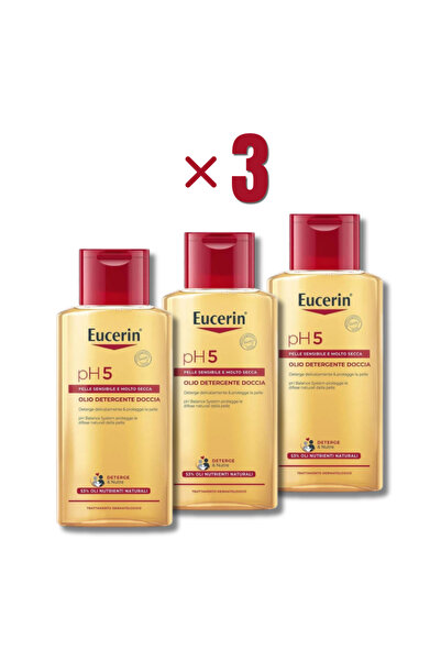 Eucerin Pack of 3x pH5 Shower Oil 200 ml – For Sensitive and Dry Leather