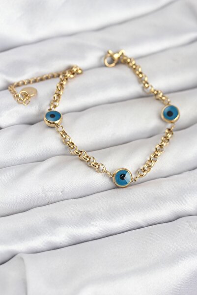 Inure Jewelry سوار نسائي من الفولاذ 316L بتصميم العين الزرقاء بلون ذهبي