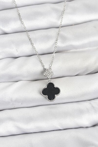 Inure Jewelry سلسلة فولاذية 316L فضية اللون موديل كلوفر مرصعة بحجر الزركون لل...