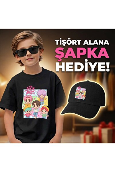 barsdepo طقم تي شيرت سجا للأولاد مطبوع - مع هدية قبعة |   جودة ممتازة