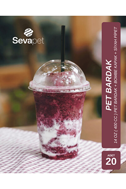 SEVAPET 14 OZ (400 CC) PET BARDAK + BOMBE DELİKLİ KAPAK + PİPET 20 ADET / SOĞ...