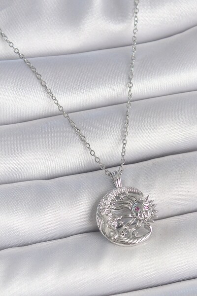 Inure Jewelry 316L الصلب الفضة اللون سلسلة القمر الشمس نموذج الزركون حجر التف...