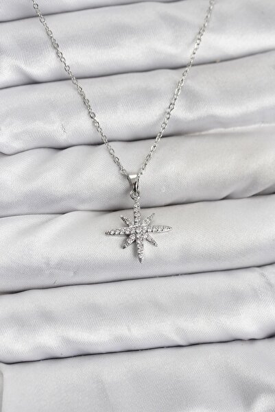 Inure Jewelry سلسلة فولاذية 316L فضية اللون على شكل نجمة القطب مرصعة بحجر الز...