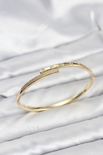 Inure Jewelry Brass Gold Color Zircon Stone Women's Handcuff Bracelet