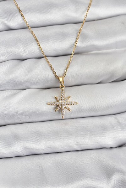 Inure Jewelry قلادة نسائية من الفولاذ 316L بلون ذهبي مع حجر الزركون على شكل ن...