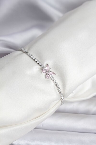 Inure Jewelry سوار نسائي من النحاس الفضي اللون مرصع بحجر الزركون على شكل فراشة