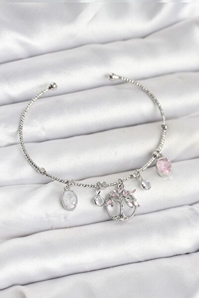 Inure Jewelry سوار نسائي من النحاس الفضي اللون مع تعويذة شجرة الحياة