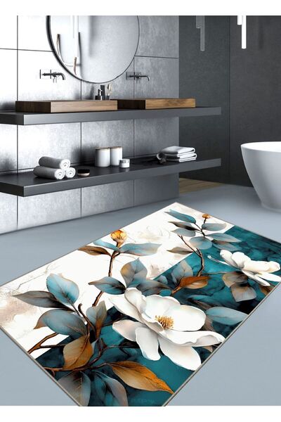 Ardizayn Magnolia - Non-Slip and Dökülmez Cotton Woven Base (80X150 cm) Bathr...