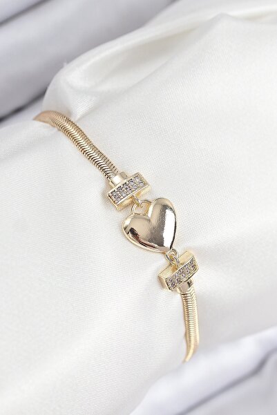 Inure Jewelry سوار نسائي من النحاس والزركون على شكل قلب موديل ذهبي اللون