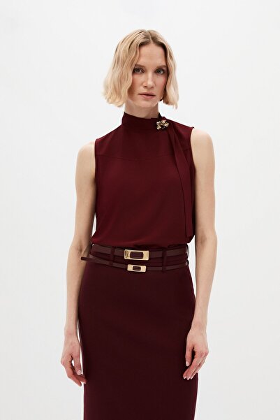 shnwomen Bordo Broşlu Gömlek