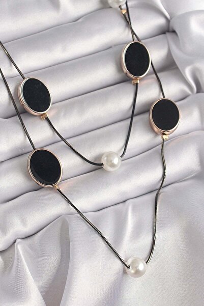 Inure Jewelry قلادة نسائية متعددة بتفاصيل سلسلة من اللؤلؤ باللون الأسود