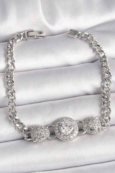 Inure Jewelry النحاس الفضة اللون الزركون حجر ليوبارد الشكل سلسلة نموذج سوار ا...